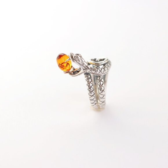 Baltic Amber Cobra Snake Ring in 925 Sterling Silver - Picture 3 of 5